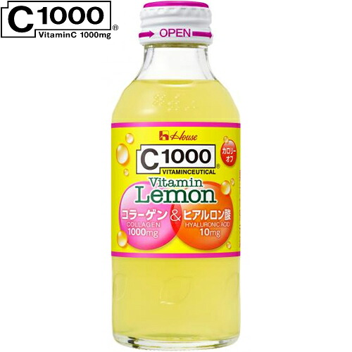 C1000 ビタミンレモン コラーゲン&ヒアルロン酸 140mL×30本 ＊ハウスウェルネスフーズ/美容が気になる女性にうれしい成分/ビタミンC1000mg/コラーゲン1000mg/ヒアルロン酸10mg/炭酸飲料/カロリーオフ(16kcaL/100mL)/朝の目覚め/お風呂後/ビタミンウォーター