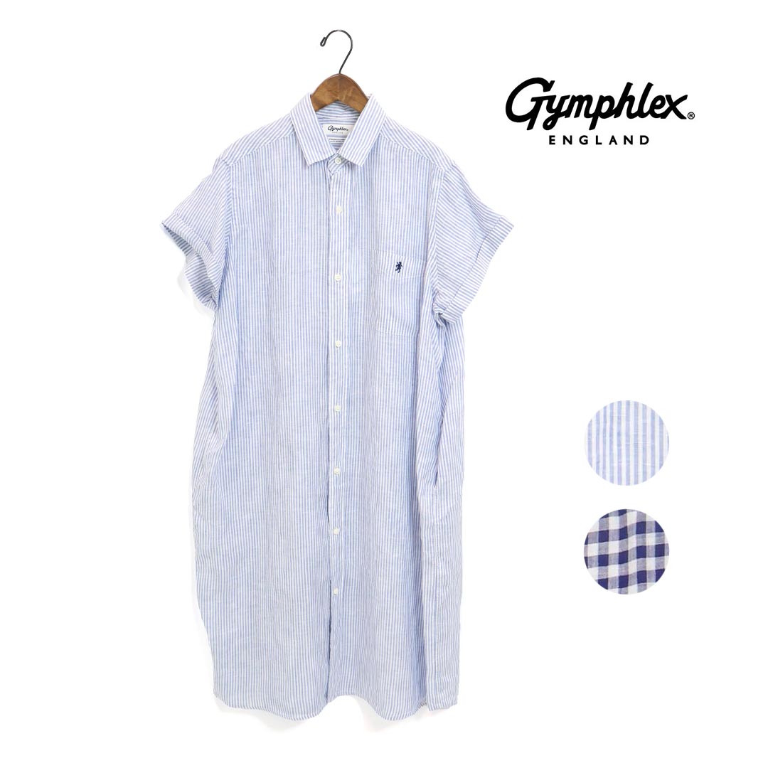 ❇︎❇︎超美品❇︎❇︎Gymphlex コットン バンドカラーシャツワンピース Gymphlex｜コットン ストライプ バンドカラー シャツ ワンピース gy