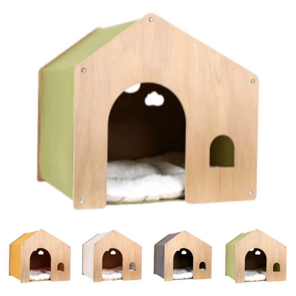 木製ペットハウス犬の犬小屋天然木オールシーズン対応換気通気性クローズドデザイン快適な空間あらゆる種類のペットに適していますペット用ベッド (グリーン)｜Ｓｔａｒｔｌｉｎｅ