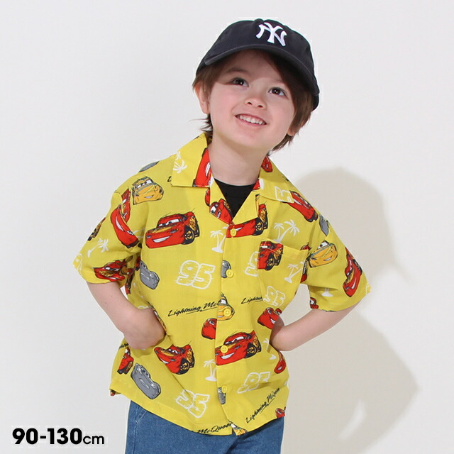 【S20】 ディズニー カーズ 総柄 半袖 シャツ 0515K ベビードール BABYDOLL 子供服 ベビー キッズ 男の子 女の子 DISNEY アロハシャツ レーヨン画像