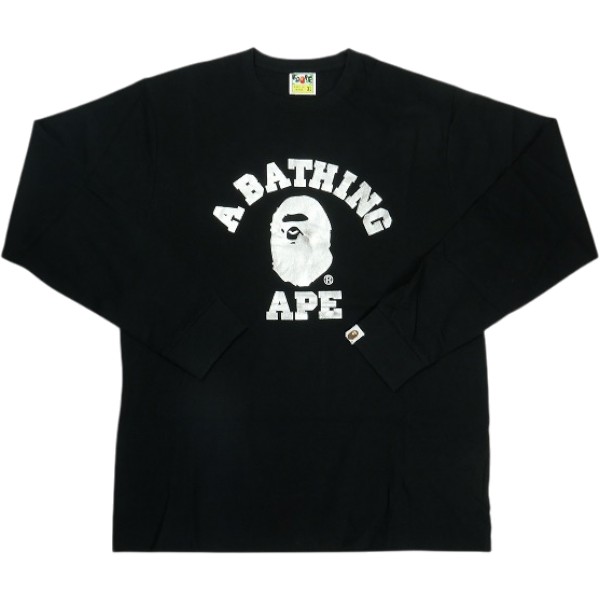 A BATHING APE ア ベイシング エイプ APE HEAD SILVER COLLEGE LS TEE ロンT 黒 Size 【XL】 【中古品-好いたらしい】 30008931