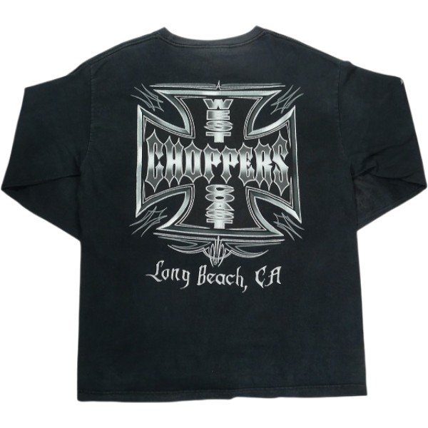 VINTAGE ヴィンテージ West Coast Choppers ウェストコーストチョッパーズ Pinstripe Iron Cross LS Tee ロンT 黒 Size 【L】 【中古品-好いたらしい】 30009645