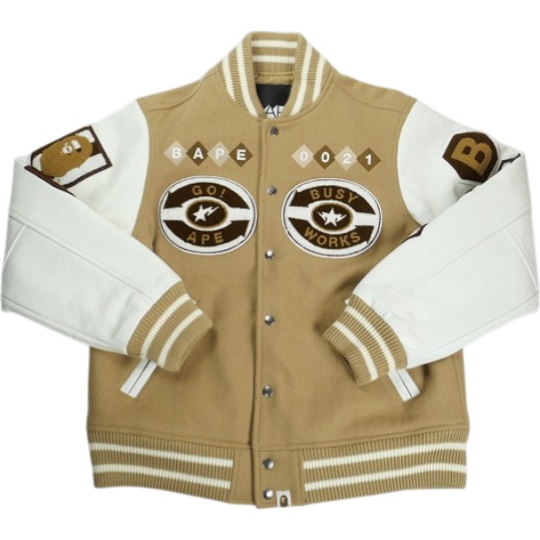 A BATHING APE ア ベイシング エイプ NFS押さえる MULTI MOTIF VARSITY JACKET BEIGE スタジャン ベージュ Size 【M】 【中古品-ほぼ新品】 20838158