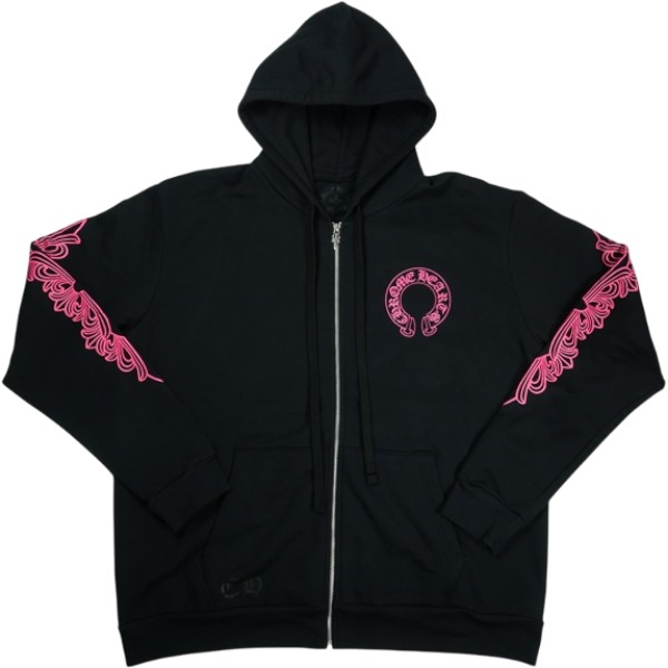 CHROME HEARTS クロム・ハーツ HORSESHOE FULL ZIP HOODIE BLACK/PINK ジップパーカー 黒 Size 【XL】 【新古品・未当て嵌める品】 20839245
