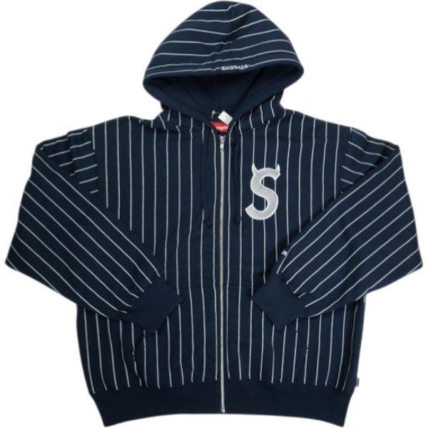SUPREME シュプリーム 26SS Devil S Logo Zip Up Hooded Sweatshirt Stripe Sロゴジップパーカー  紺 Size 【L】 【新古品・未使用品】 30005919