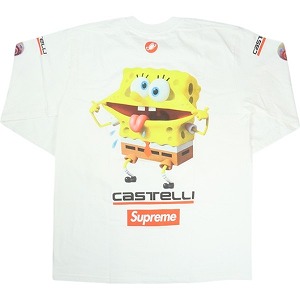 supreme spongebob l/s tee 白　L Supreme SpongeBob SquarePants Castelli Racing L S Tee (SS25