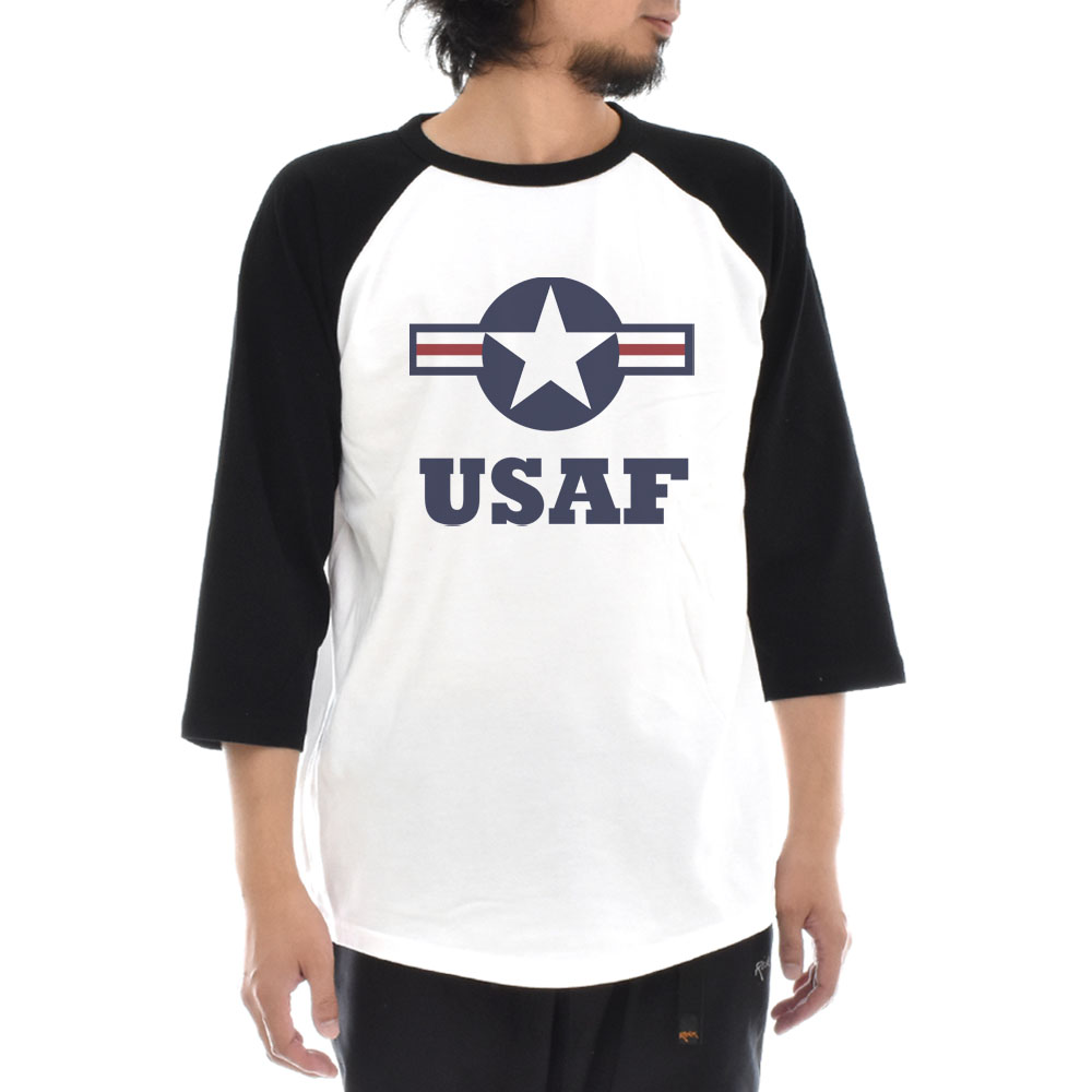 楽天市場 エアフォース Air Force Tシャツ Usaf マーク ラウンデル ロゴ ラグラン 七分袖 3 4 メンズ レディース ティーシャツ アメリカ ミリタリー アメカジ 大きいサイズ エアーフォース Air Force S M L Xl Just ジャスト ステイブルー セレクトショップ