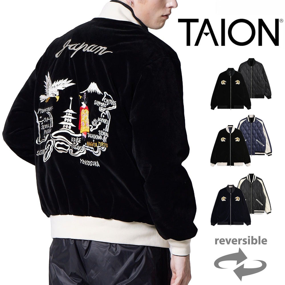TAION スカジャン サイズL Black/Navy リバーシブルジャケット TAION スカジャン サイズL Black/Navy リバーシブルジャケット