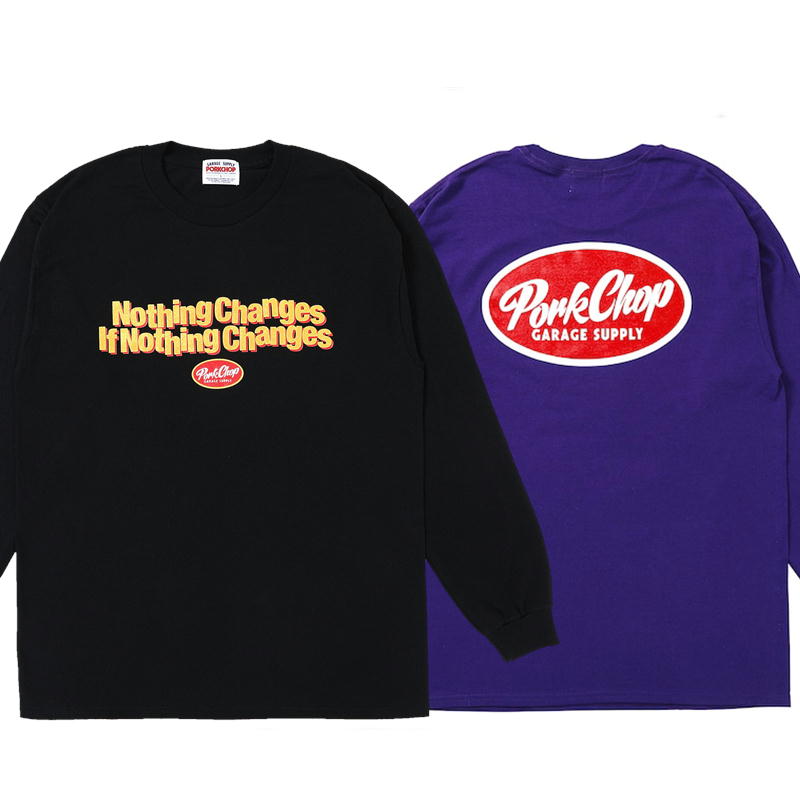 PORKCHOP GARAGE SUPPLY 豚肉チョップ 車宿り提供 ロングプルオーバー C OVAL SCRIPT L/S TEE