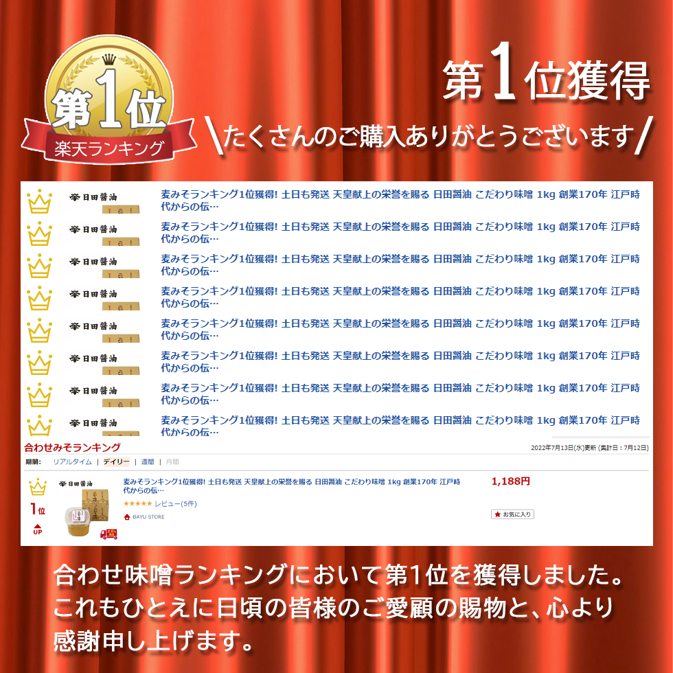 市場 合わせ味噌 こだわり味噌 1kg 天皇献上の栄誉を賜る 土日も発送 ランキング1位獲得 江戸時代からの伝統製法 日田醤油 創業170年