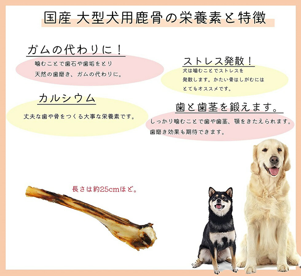 カラン 国産 カルシウム グレインフリー 獣医師監修 無着色 大型犬用 鹿 無添加 骨約100ｇ