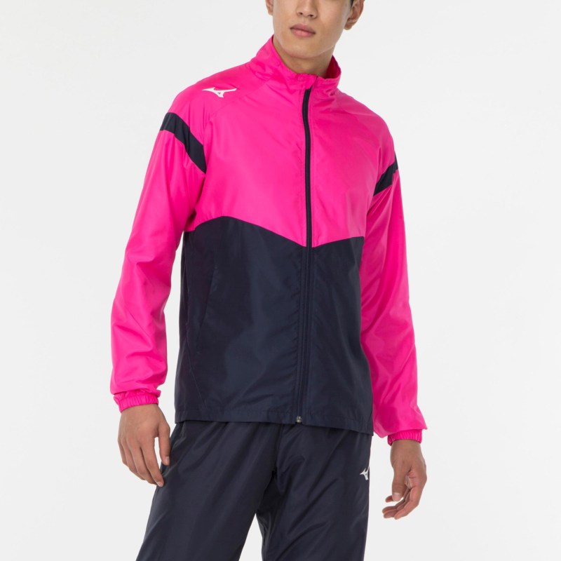 MIZUNO ミズノ ウィンドブレーカージャケット ピンクグロー×Dネイビー トレーニングウエア