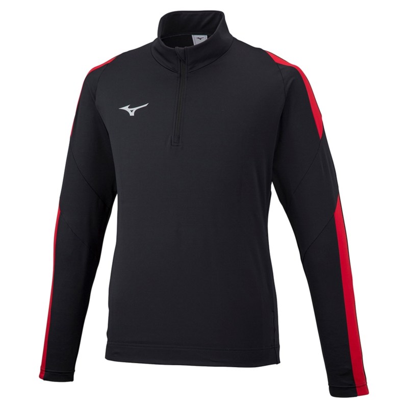 MIZUNO ミズノ ストレッチニットシャツ ブラック×チャイニーズレッド サッカー フットボール ウエア