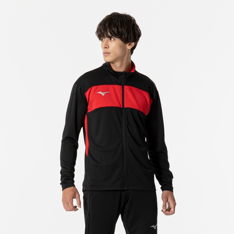 MIZUNO ミズノ ウォームアップシャツ ブラック×チャイニーズレッド サッカー フットボール ウエア