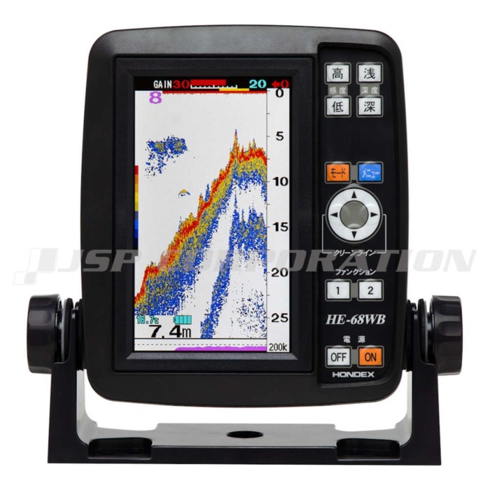 HONDEX ホンデックス HE-68WB 5型ワイドカラー液晶 魚群探知機 100W 200KHz 単周波 トランザム型振動子 魚群探知機