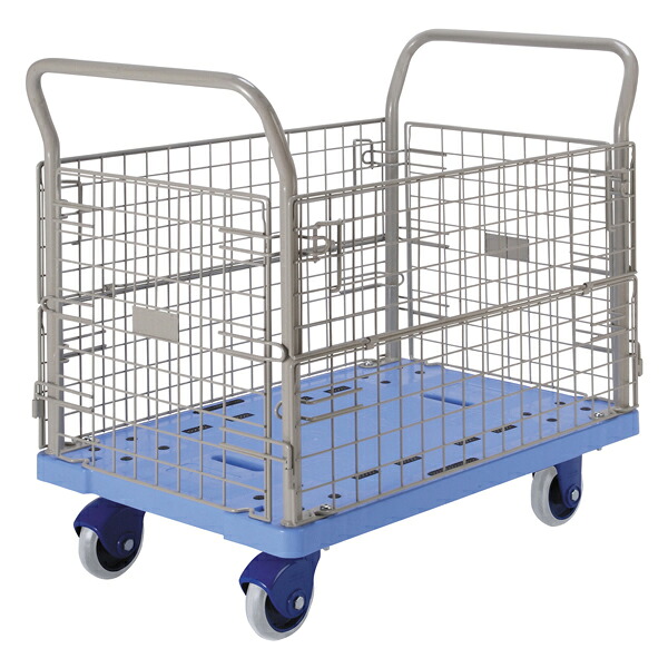 樹脂製運搬車（微音） 固定ハンドル 金網タイプ 積載荷重:300kg 外寸法:長さ(L)98&times;幅(D)63.5cm 床面高:21.5cm ハンドル高さ:91.5cm キャスター:φ130・ノンカーボンクリーンゴム・国産キャスター使用 自重(25)kg｜スチールコムショップ 20,986円