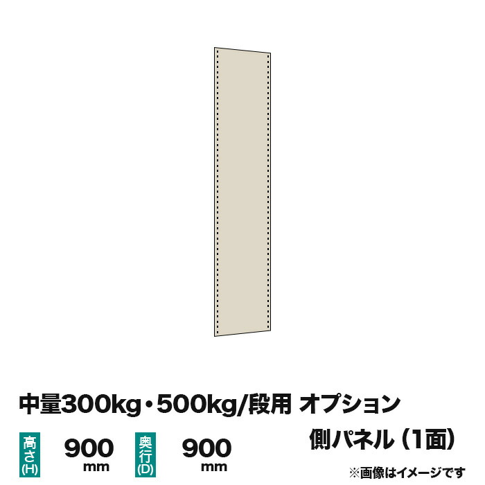 【当社ラック専用】中量300kg・500kg/段用オプション：スチールパネル(側) 1面(片面) 高さ900×奥行900mm用 重量(4kg)