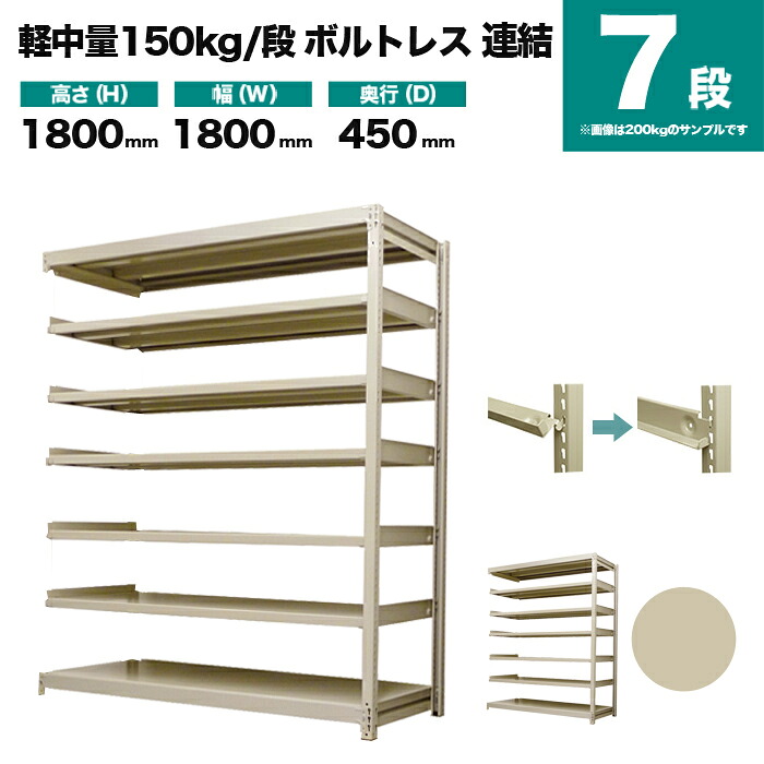 スチール写真仕合わせ 継ぎ合わせる堅苦しさ 高さ1800×幅1800×奥ふかさ450粍 7段 150kg/段(雄捩子受け答え) 掛け目(77kg) s-150bl266b-7
