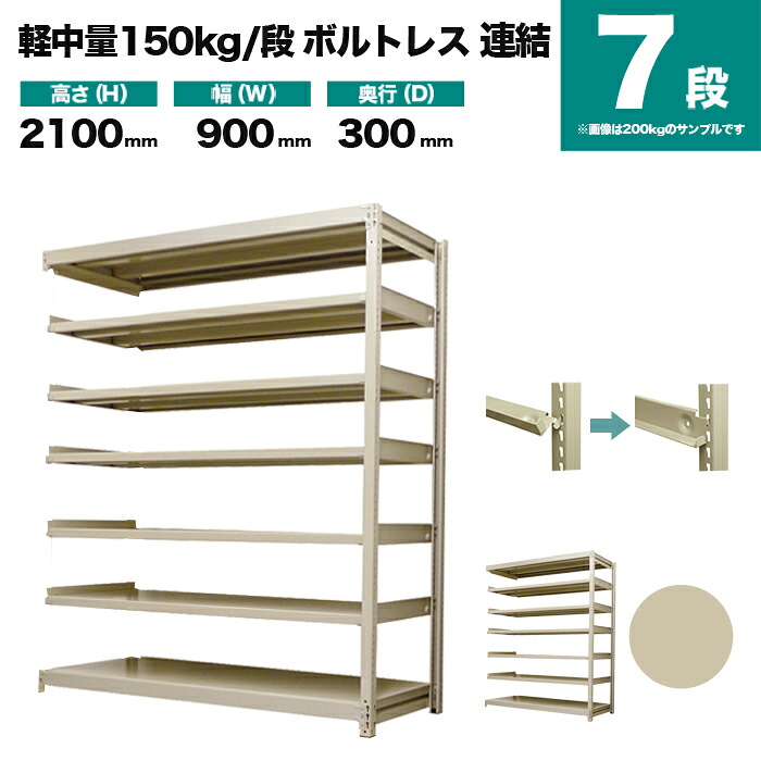 スチール写真仕合わせ 繋ぎ合わせる堅苦しさ 高さ2100×幅900×奥ぶかさ300粍 7段 150kg/段(雄捻子受け答え) 掛け目(31kg) s-150bl273a-7