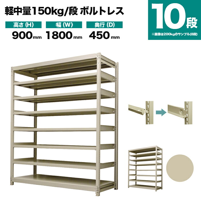 スチール写真仕合わせ 単体堅苦しさ 高さ900×幅1800×奥ぶかさ450粍 10段 150kg/段(雄捻子受け答え) 掛け目(104kg) s-150bl136b-10