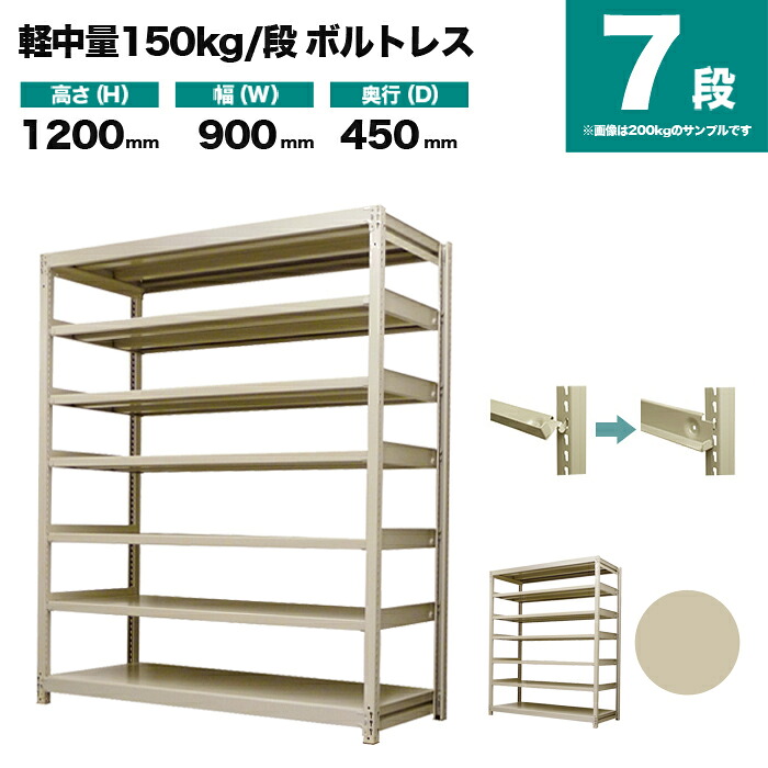 スチールラック 単体形式 高さ1200×幅900×奥行450mm 7段 150kg/段(ボルトレス) 重量(39kg) s-150bl143b-7