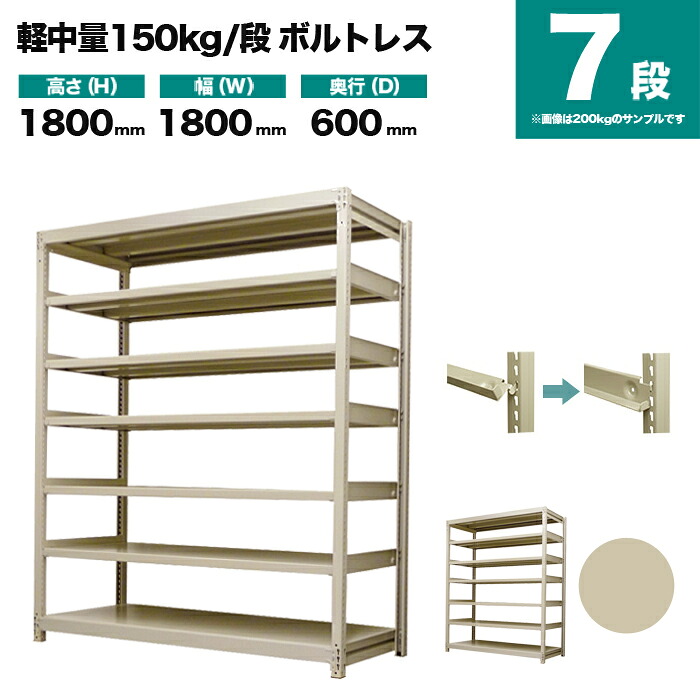 スチール写真仕合わせ 単体堅苦しさ 高さ1800×幅1800×奥ぶかさ600粍 7段 150kg/段(雄螺子受け答え) 掛け目(97kg) s-150bl166c-7 本棚・ラック・カラーボックス-収納家具