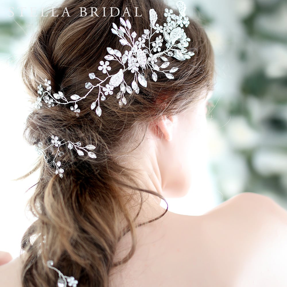 【STELLA BRIDAL公式】ロング クリスタル 小枝 ヘッドドレス ブリス｜お花 小枝アクセサリー 小枝 ウェディング 大ぶり 花嫁 結婚式 挙式 お洒落 おしゃれ ブライダルアクセサリー ウエディング ヘアアクセサリー ステラブライダル｜STELLA BRIDAL店