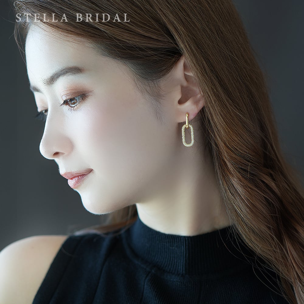 《最大180日保証》SV925 2WAY＊キュービックジルコニア レクタングルパヴェチャーム フープ ピアス ゴールド【STELLA BRIDAL公式】高見え スターリングシルバー 18K 18金 仕上げ セカンドピアス 誕生日 プレゼント