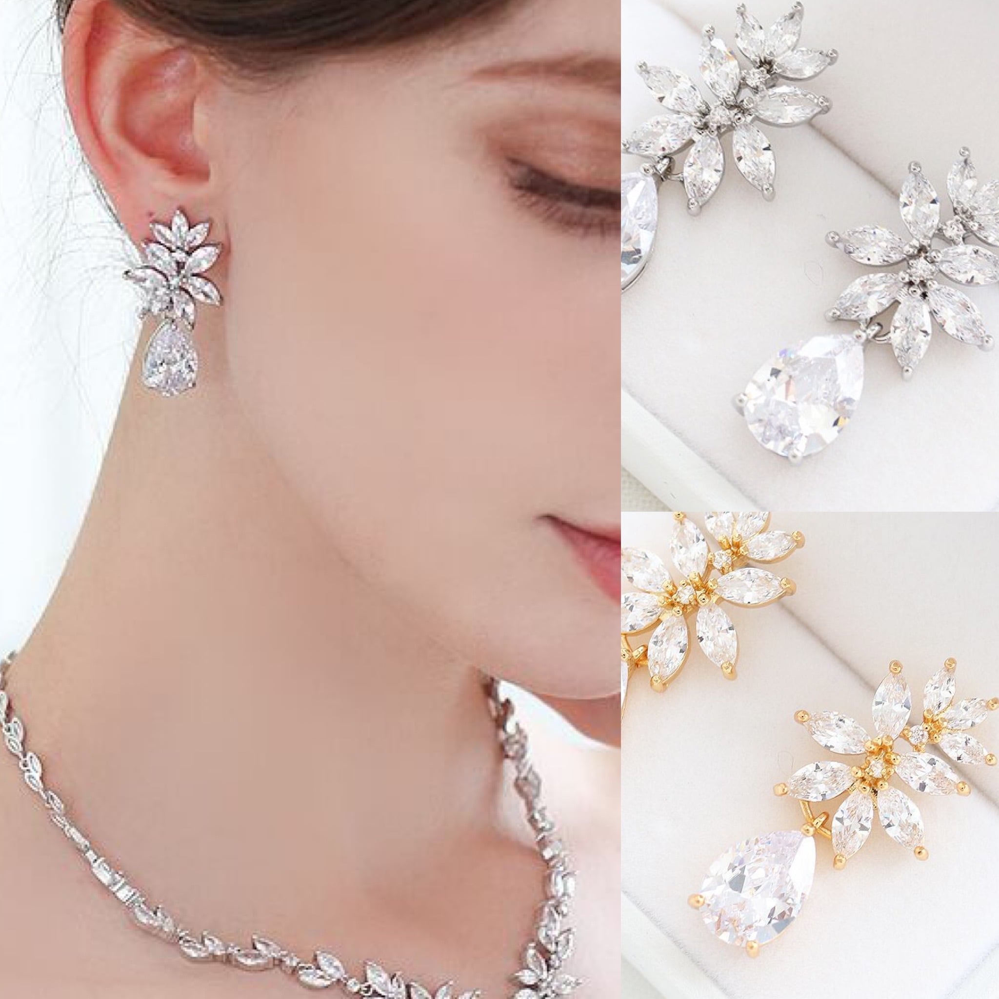 キュービックジルコニア ブライダルイヤリング＆ピアス［Esther