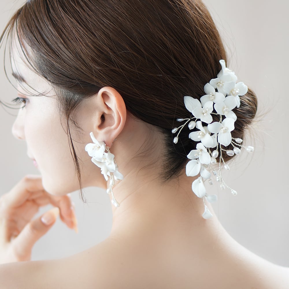 【STELLA BRIDAL公式】ブライダル パール ヘッドピース ブラン・アンジュII ドロップ フラワー ホワイト 淡水パール｜ヘッドドレス ヘアアクセサリー ウェディング 大ぶり 花嫁 結婚式 花 フォトウェディング 挙式 かわいい おしゃれ 和装 ステラブライダル
