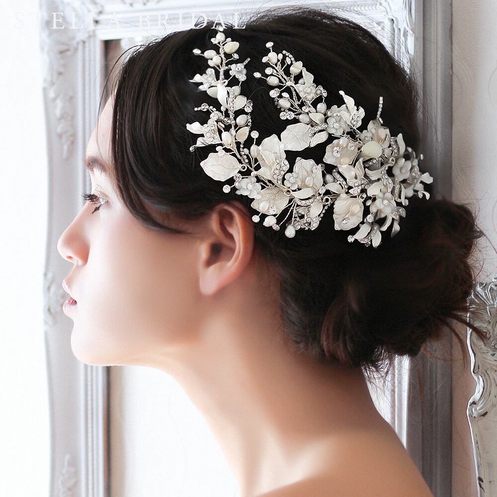 Stella Bridal ステラブライダル ヘッドドレス JUNO ジューノ 受注生産品】オーストリアンクリスタルとホワイトオパールの小枝