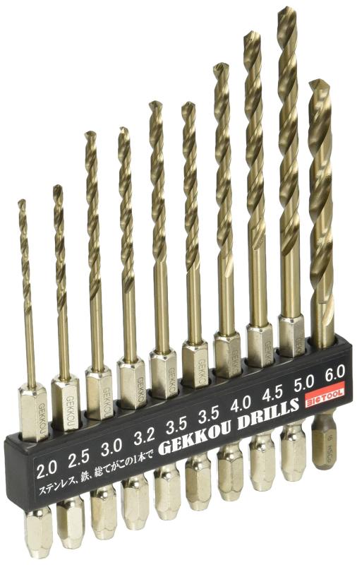 ビックツール 月光ドリル六角軸10本セット(φ2.0,φ2.5,φ3.0,φ3.2,φ4.0,φ4.5,φ5.0,φ6.0各1本 φ3.5×2本) 6GK10P (金属・金工)