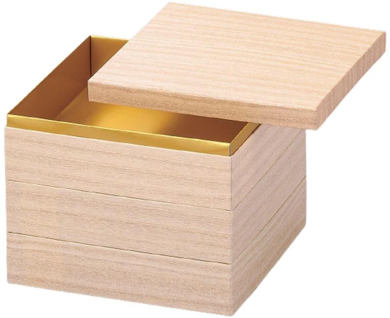 J-kitchens 行楽弁当箱 （ 弁当箱 ） 日本製 3段 6.5寸 白木桐調 紙 20.7cm x 20.7cm x 17.0cm の商品写真
