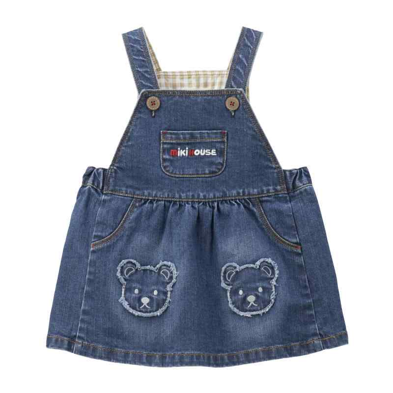 [ミキハウス] ジャンパースカート スカート デニム ロゴ くま 女の子 ベビー キッズ ベビー服 子供服 13-1802-681