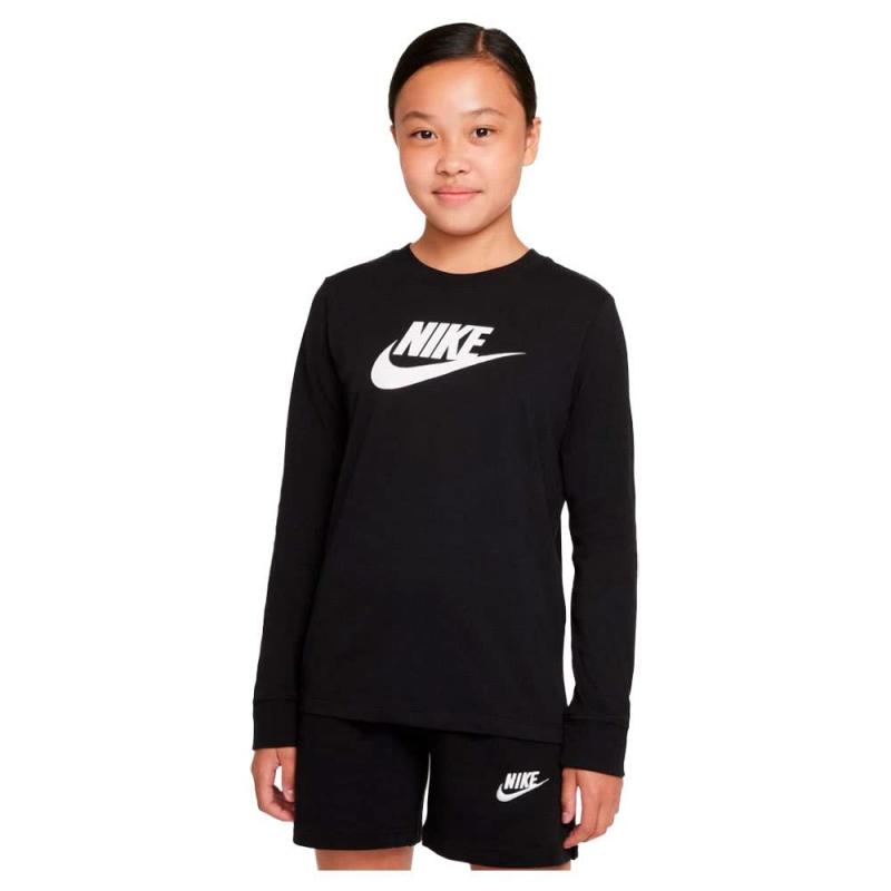 Nike Girls' Sportswear Basic Futura Long Sleeve Graphic T-Shirt (X-Large, Black)