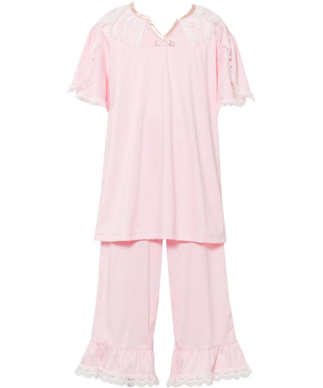 Wacoal KIDS JUINOR(ワコール キッズ ジュニア) キッズ 女児パジャマ【ワコール プレミアム】 綿100％(本体) 上下セット 女の子 3分袖 半袖 7分丈 CTS603ガールズ