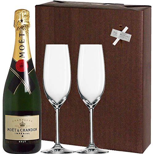 ワイン ギフト 【ラッピング込】 モエ・エ・シャンドン モエ・アンペリアル 750ml シャンパーニュ & ショット・ツヴィーゼル グラスギフト (泡1、グラス2)|stellarshop