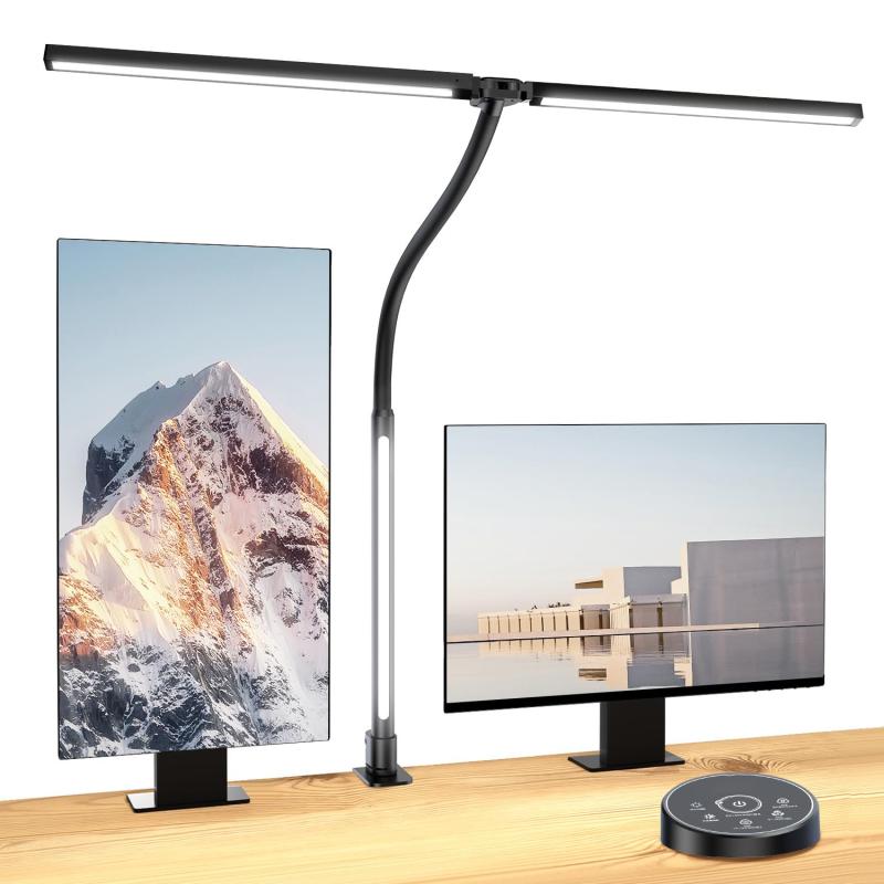 BeaNet デスクライト LED 「無線リモコン・3光源・環境補助光・独立制御・2000Lx」 5段階調光調色 クランプ 電気スタンド 「24W・PSE認証済」 幅広 スタンドライト 多角度調節 卓上 目に優しい 読