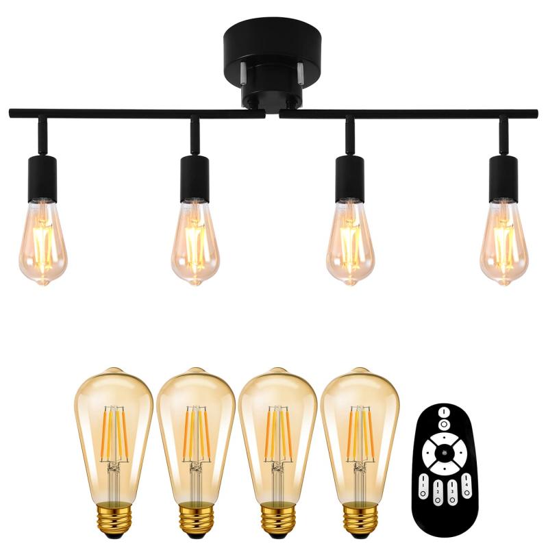 シーリングライト 8畳 スポットライト 4灯 E26口金 消費電力6W（60W形相当） 600LM LED電球60w形付き 照明器具 北欧 ブラック ホワイト