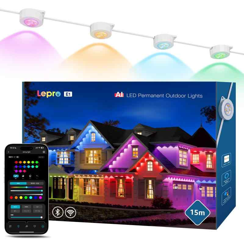 Lepro E1 人工知能学 led文字列ともし火 人工知能学照明装置建築家 RGBCW＋集積回路+昼光色＋白熱電球色 クリスマス 1600万色 調光調色 Alexa/Google Home相応う 快い音同時発生 かっこ良い 注目の的 無線LAN/Bluetooth相応う 虹色