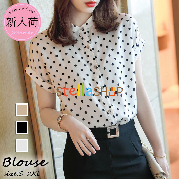 楽天市場】水玉ブラウス 半袖 レディース シャツ シフォンブラウス