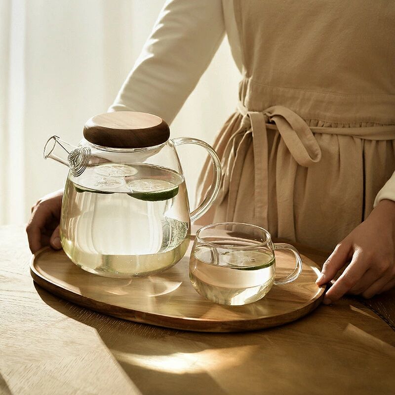 お水水差し 耐熱硝子 ティーポット 硝子急須 銀針茶こし付き添い人 硝子やかん アカシアの木蓋 硝子ポット 水のみ書き割り 冷