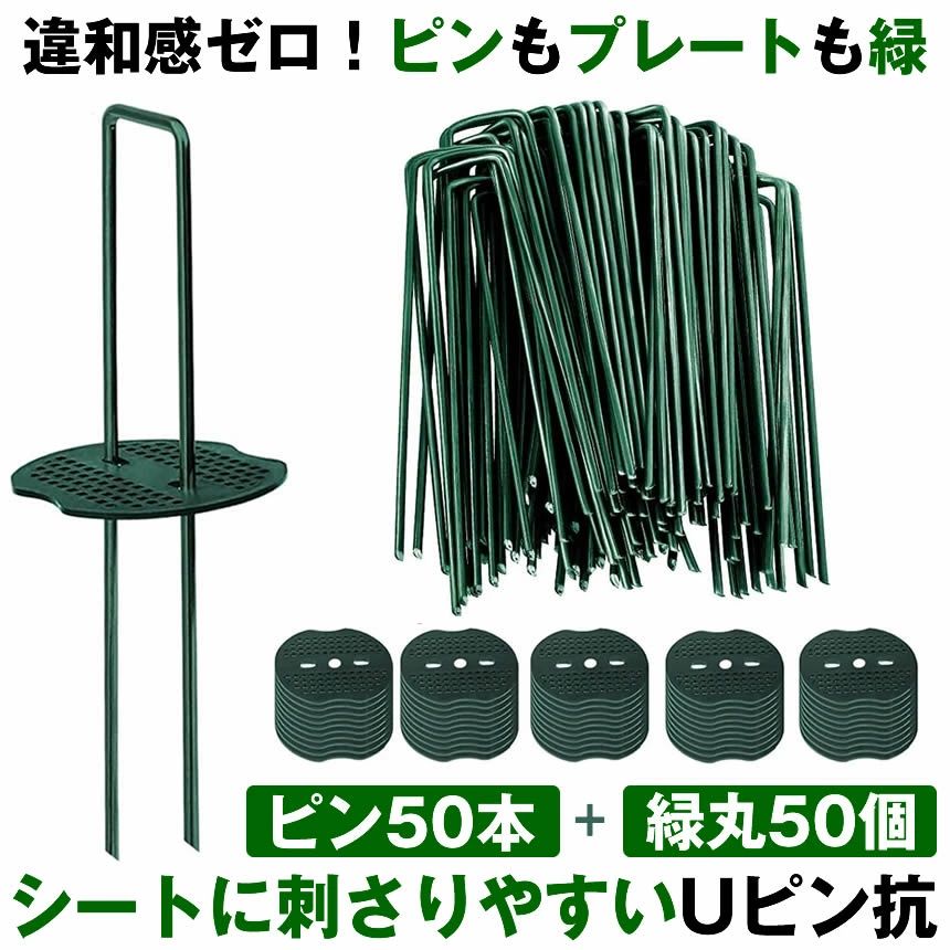 【芝になじむ緑】 防草腰掛け ピン Uいの一番杭 緑丸付 U字いの一番 据えつけるいの一番 緑 除草腰掛け 15珊 50本 防草しーと 防其れは其れは腰掛け 防そうしーと