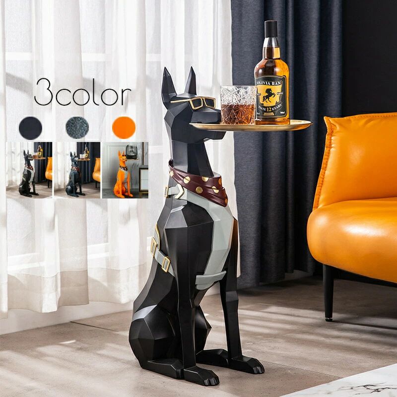 ドーベルマン サイドテーブル 臥榻サイドテーブル お盆 オブジェ 小物置き 犬 大型 毛の荒物 毛の荒物 韓国室内装飾 室内装飾雑貨