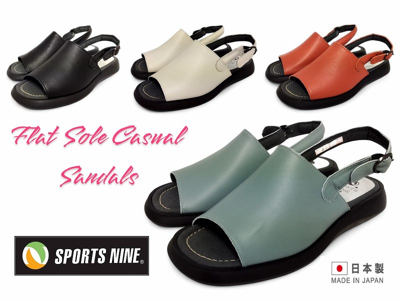 SPORTS NINE スポーツナイン 302 カジュアルサンダル レディ ースサンダル 美脚効果 天然皮革 メッシュ バックバンド 3E サッと履ける スポーティ 大人コーデ 大人かわいい 誕生日 人気 数量限定 再入荷　白 黒 限定 カラー シンプル 定番