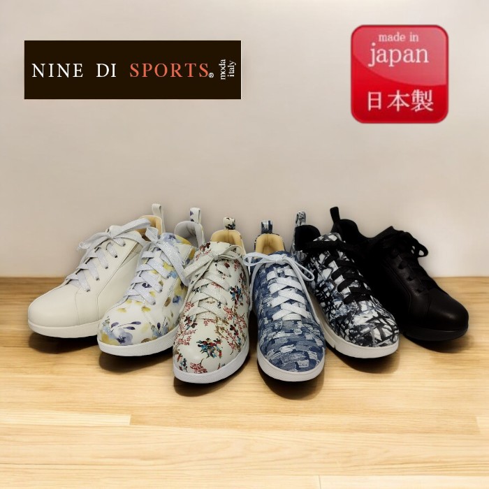 ＼買い物マラソン限定20%OFF／ NINE DI SPORTS ナイン ディスポーツ 50295　4E レディース コンフォートカジュアル 花柄 きれい 美脚効果 ウェッジ底 天然皮革 低反発 軽量 厚底 疲れにくい 誕生日 春　夏　白　黒　定番　限定　スニーカー