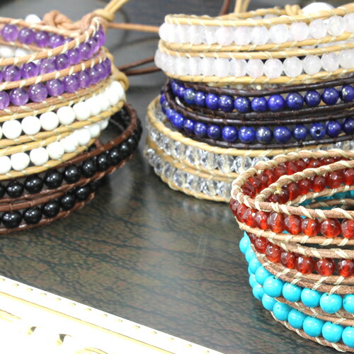 楽天市場】【天然石 レザー ラップブレス 3連タイプ 全10色】 メンズ