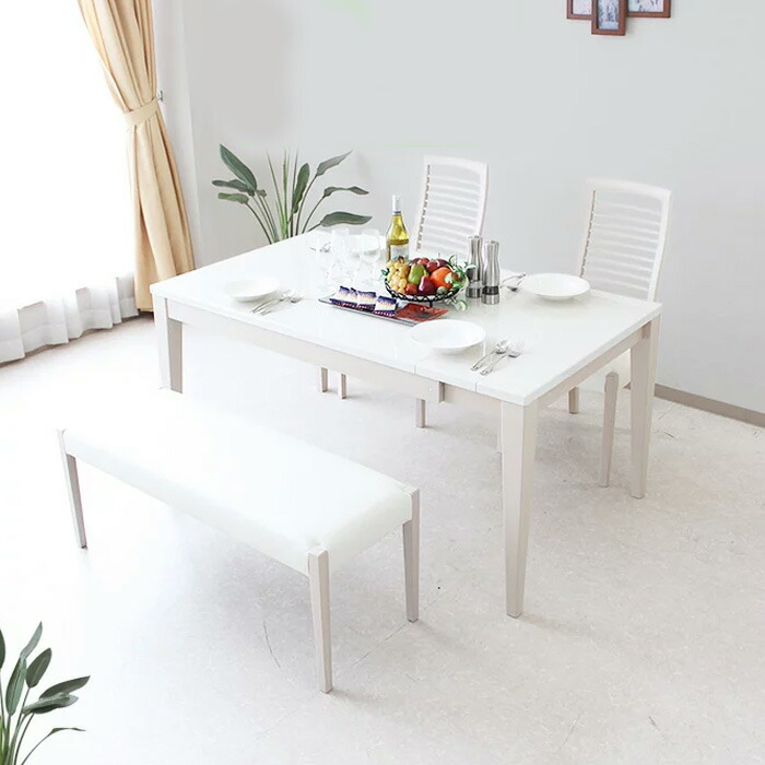 晩ご飯テーブルセット 4人掛け 幅130 150 190 180 4点仕掛ける 晩ご飯仕掛ける 押しひろげる式 大きさうつり変わり 白いこと ご機嫌グロス 肌理 ちゃぶ台 北欧 今めかしい 分かりやすい 晩ご飯女性議長 ご機嫌うしろ側 長椅子 今めかしい 新生きて行く