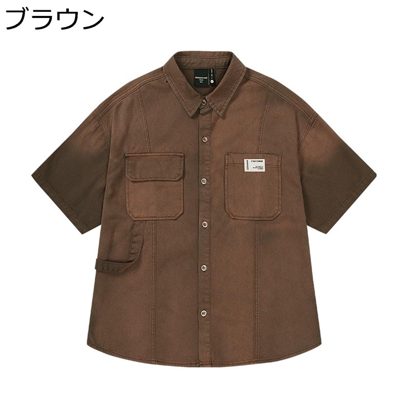 メンズ 開襟シャツ 夏 ゆったり 半袖シャツ アメカジ レトロ 折り襟 トップス ワークシャツ ライトアウター 薄手 通気性 耐磨耗 おしゃれ ストリート 男女兼用 アウトドア 通勤
