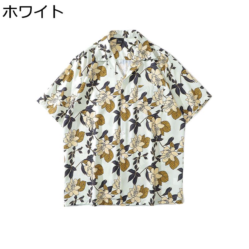 半袖シャツ カジュアルシャツ メンズ ビーチシャツ カップル 夏服 日焼け止め 原宿風 花柄 おしゃれ 総柄 薄手 開襟 ゆったり 通気性 速乾 汗染み防止 ストリート リゾート 花火大会 お祭り